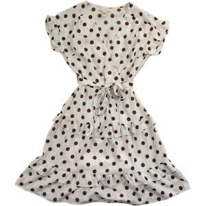 Monteau Women's Surplice Neck Polka Dot Flounce Dress with Tie Front Size XS